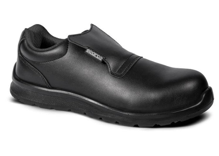 Mocassino SPARCO COSY antinfortunistico nero con puntale vetroresina amagnetico, isolante, resistente a 200J. 
ESD S2 SR FO - EN ISO 
Metal Free