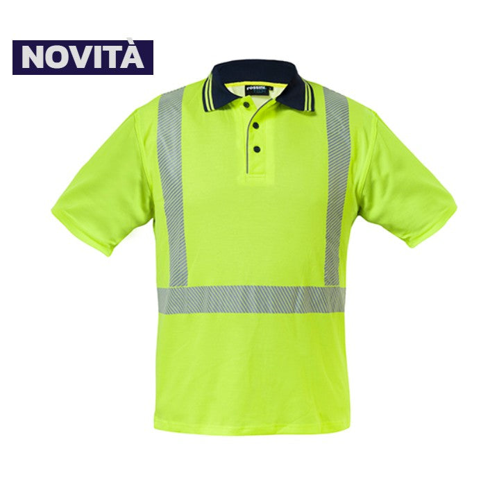 Polo ROSSINI SUNNY ALTA VISIBILITÀ con srisce rifrangenti anteriori e posteriori 
55% cotone, 45% poliestere
Peso 150 g/m² 
COTONE A CONTATTO CON LA PELLE