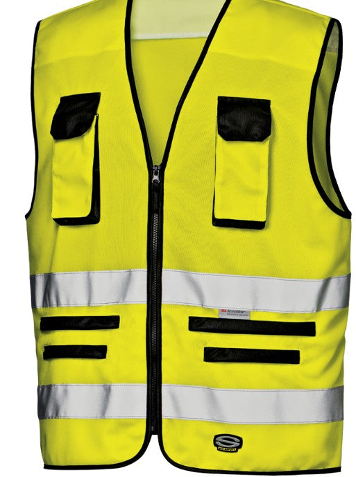 New Gilet SIR TRAFFIC alta visibilità con tasche e bordatura nera