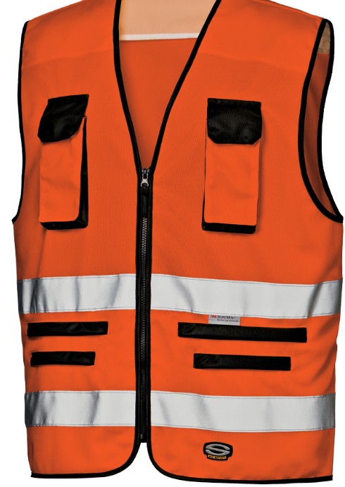 New Gilet SIR TRAFFIC alta visibilità con tasche e bordatura nera