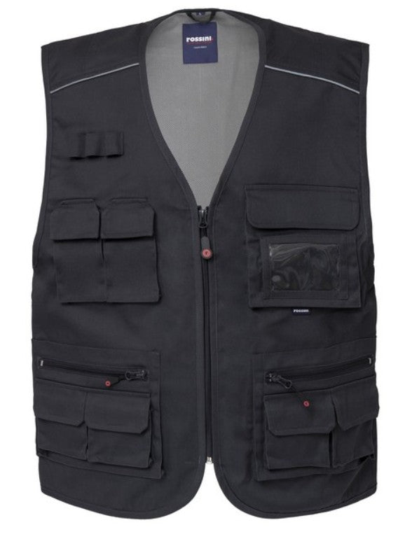 Gilet ROSSINI FLORIDA estivo con chiusura anteriore, carré anteriore con profilo rifrangente a contrasto.
65% poliestere, 35% cotone.
Peso 210 g/m².