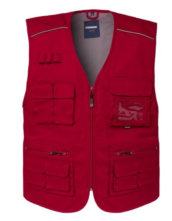 Gilet ROSSINI FLORIDA estivo con chiusura anteriore, carré anteriore con profilo rifrangente a contrasto.
65% poliestere, 35% cotone.
Peso 210 g/m².