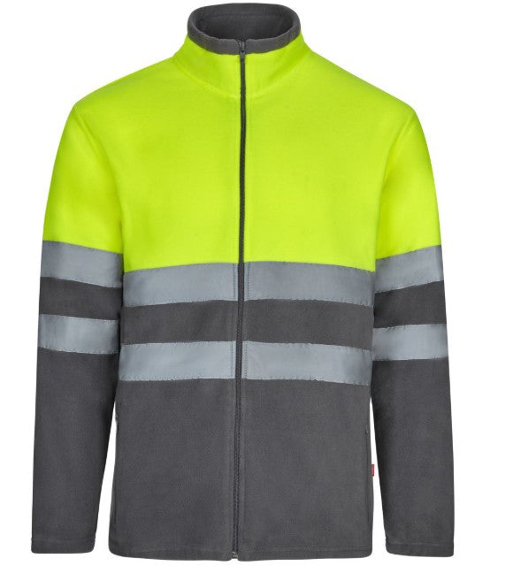 Giacca in Pile VELILLA zip lunga alta visbilità bicolore con bande rifrangenti
2 zip mani 1 zip petto
100% poliestere, peso 280gr/m2