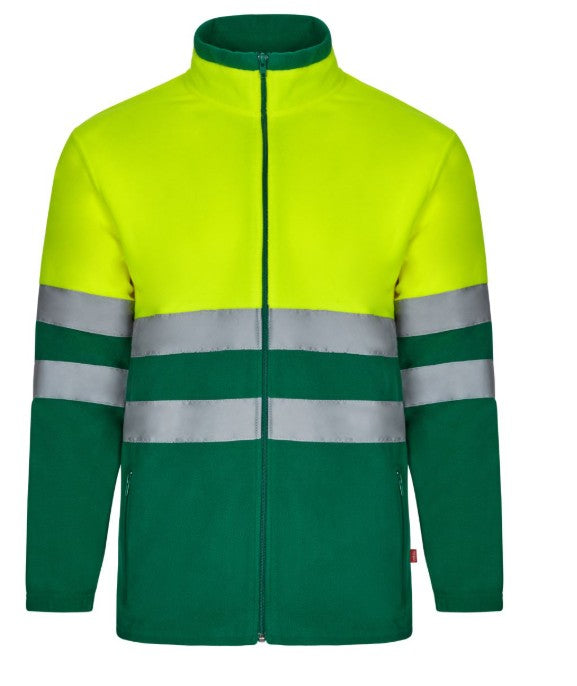 Giacca in Pile VELILLA zip lunga alta visbilità bicolore con bande rifrangenti
2 zip mani 1 zip petto
100% poliestere, peso 280gr/m2