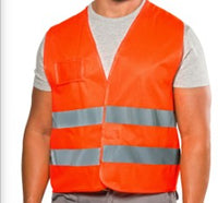 Thumbnail for Gilet alta visibilità LOGICA in poliestere arancio fluo con 2 bande rifrangenti e porta badge con bustina in tessuto