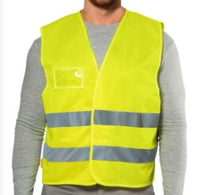 Thumbnail for Gilet alta visibilità LOGICA in poliestere giallo fluo con 2 bande rifrangenti e porta badge con bustina in tessuto