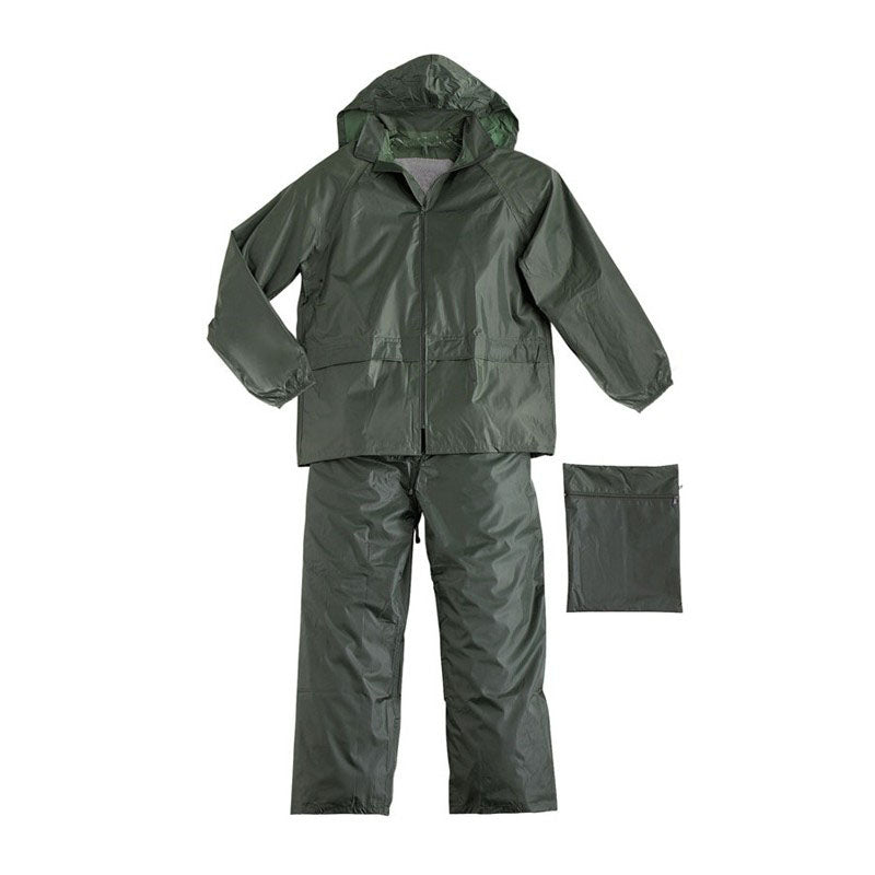 Completo antipioggia giacca + pantalone nylon/PVC colore verde