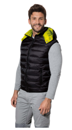 Gilet LOGICA KART5 imbottito con cappuccio 100% poliestere  nero interno giallo