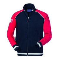 Thumbnail for Felpa da uomo con cerniera, blu con maniche rosse. Polsini con fascia bianca, bandiera italiana sul braccio. 